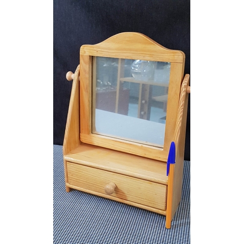 669E - Pine Mini Wooden Table Top Dressing Table with Drawer (Base/Frame Approx. 24cmx 21.5cm, Mirror Appro... 