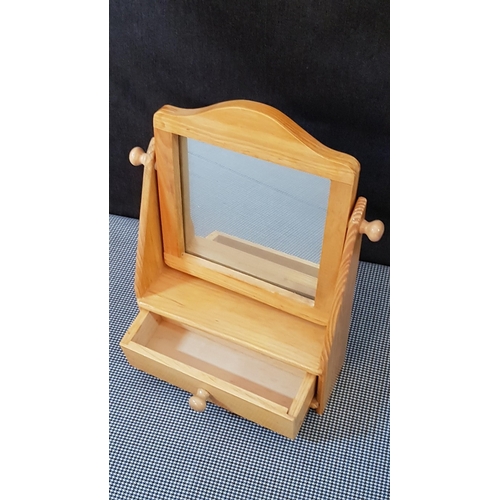 669E - Pine Mini Wooden Table Top Dressing Table with Drawer (Base/Frame Approx. 24cmx 21.5cm, Mirror Appro... 