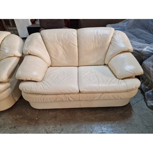 670G - Cream Colour Leather 3-Seater Sofa and 2 Seater Sofa, (2)