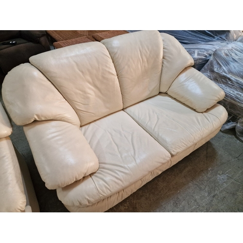 670G - Cream Colour Leather 3-Seater Sofa and 2 Seater Sofa, (2)