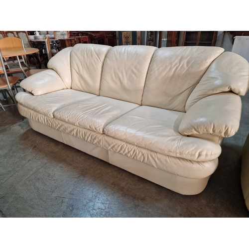 670G - Cream Colour Leather 3-Seater Sofa and 2 Seater Sofa, (2)