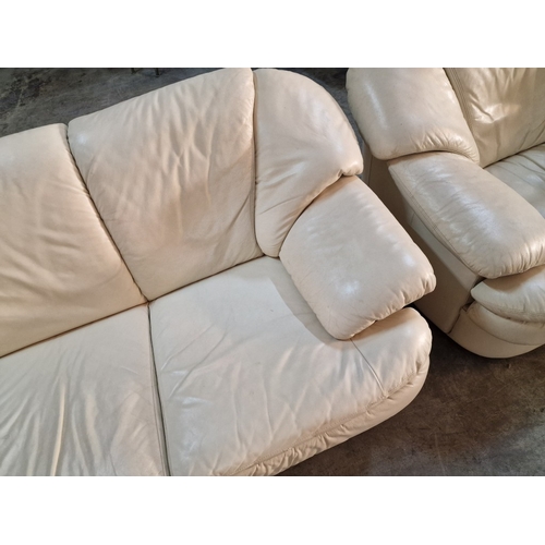 670G - Cream Colour Leather 3-Seater Sofa and 2 Seater Sofa, (2)