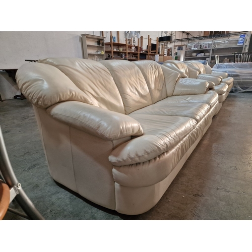 670G - Cream Colour Leather 3-Seater Sofa and 2 Seater Sofa, (2)