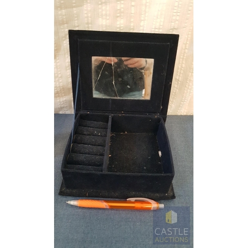 671F - Porcelain Dog Figurine, Together With A Wooden Jewelry Box & A Black Velvet Jewelry Box. A/F
