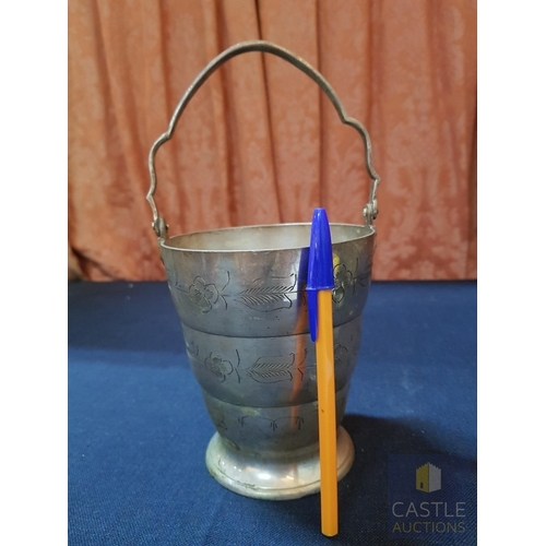 675G - Vintage and Retro Items;  Vintage Silver Tone Ice Bucket with an Engraved Floral Pattern, Retro Whit... 