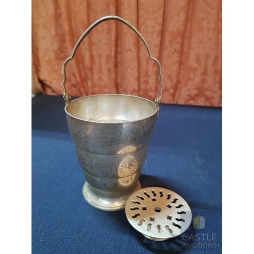 675G - Vintage and Retro Items;  Vintage Silver Tone Ice Bucket with an Engraved Floral Pattern, Retro Whit... 