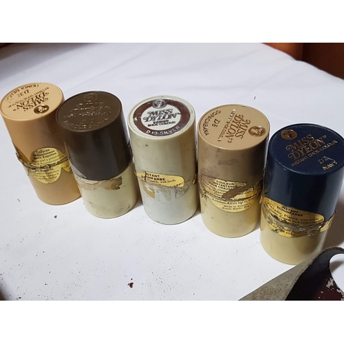 676E - Master Shoemaker's Vintage Accessories; Pieces of Leather, Ready-Made Sole Molds, Shoe Paints in an ... 