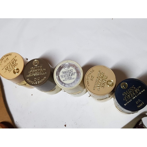 676E - Master Shoemaker's Vintage Accessories; Pieces of Leather, Ready-Made Sole Molds, Shoe Paints in an ... 