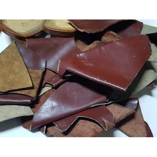 676E - Master Shoemaker's Vintage Accessories; Pieces of Leather, Ready-Made Sole Molds, Shoe Paints in an ... 
