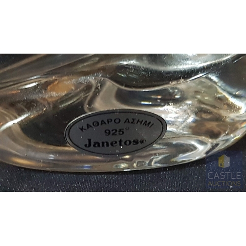 676F - 'Janetos' Small Crystal Sweet Bowl (Approx. 18cm x 12cm x 8cm), Decorated with Handmade Silver 925 '... 