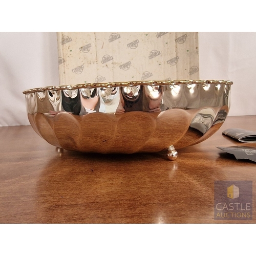 679F - Decorative 'Chinelli' Silver Plated Bowl with Pinched Gold Tone Rim and Hand Painted Sterling Silver... 