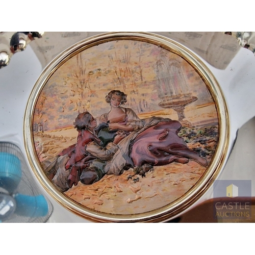 679F - Decorative 'Chinelli' Silver Plated Bowl with Pinched Gold Tone Rim and Hand Painted Sterling Silver... 