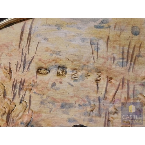 679F - Decorative 'Chinelli' Silver Plated Bowl with Pinched Gold Tone Rim and Hand Painted Sterling Silver... 