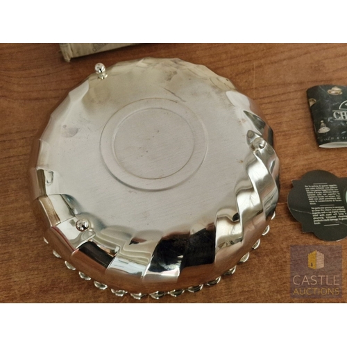 679F - Decorative 'Chinelli' Silver Plated Bowl with Pinched Gold Tone Rim and Hand Painted Sterling Silver... 