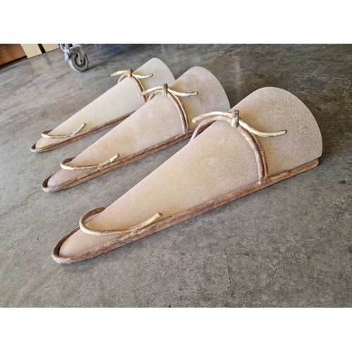 681G - Set of 3 x Wall Lights; Conical Shape Frosted Glass in Rustic Style Metal Surround with 'Knot' Effec... 