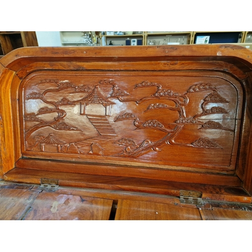 681C - Chinese Bar / Drinks Cabinet with Decorative Oriental Tree  Carvings, Lift Up Hinged Top with Openin... 