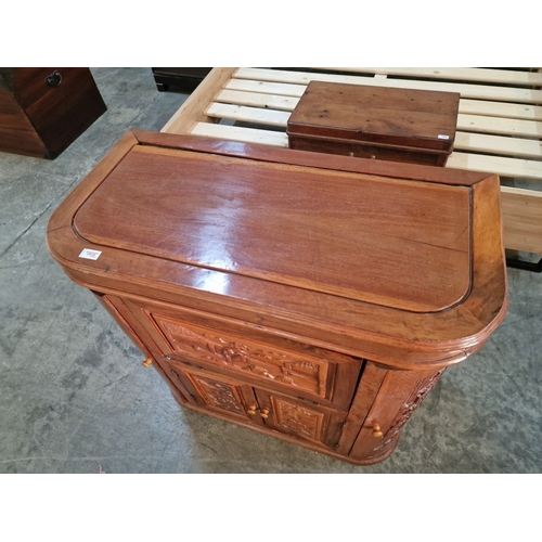 681C - Chinese Bar / Drinks Cabinet with Decorative Oriental Tree  Carvings, Lift Up Hinged Top with Openin... 