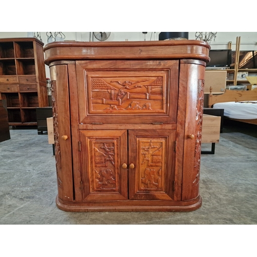 681C - Chinese Bar / Drinks Cabinet with Decorative Oriental Tree  Carvings, Lift Up Hinged Top with Openin... 