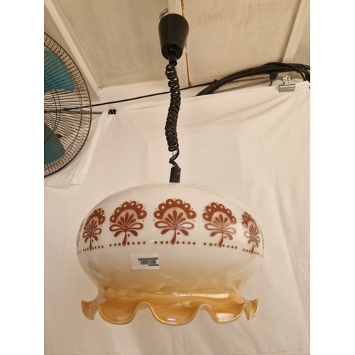 684G - Vintage / Retro Hanging & Retractable (Pull-Down) Ceiling Light with Coloured Fluted Round Glass Sha... 