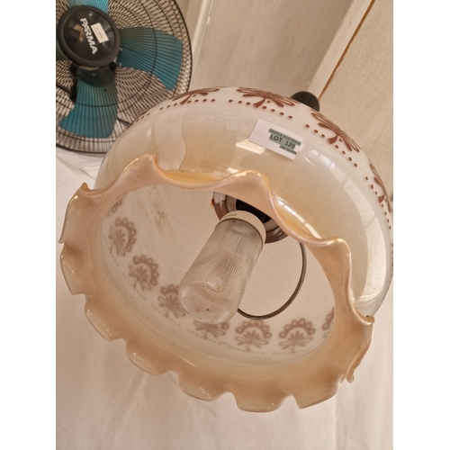 684G - Vintage / Retro Hanging & Retractable (Pull-Down) Ceiling Light with Coloured Fluted Round Glass Sha... 