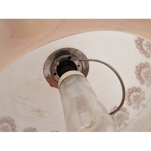 684G - Vintage / Retro Hanging & Retractable (Pull-Down) Ceiling Light with Coloured Fluted Round Glass Sha... 