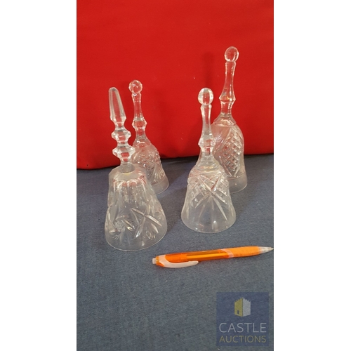 684F - 4 x Cut Glass  / Crystal Bells. A/F