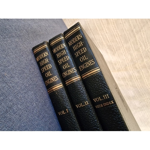691E - 3 x Vintage Mid-Century Leather Bound Volumes of 'Modern High Speed Oil Engines', by C W Chapman, (3... 
