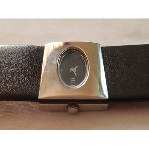 695G - Elle Women's Fashion Watch (Ref: 0104, 1487L) with Black Leather Strap and Silver Tone Case, Made Sw... 