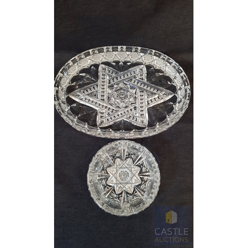 699F - Retro Bohemia Crystal Highly Ornate Oval Dish (Approx. 31cm x 22cm x 4cm), Together Matching Round A... 