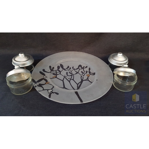 700F - Assorted Collection of Glass Retro and Modern Tableware; Inc. Astray, Platters, Storage Jars with Li... 
