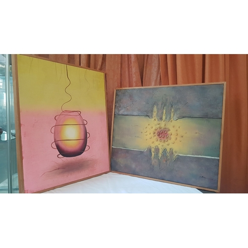 706F - 2 x Different Abstraction Transmission of a Vision of The World on Canvas by Unknown Artists, Oil on... 