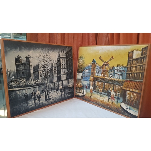 707F - Reproductions of Famous Burnett Paintings 'Moulin Rouge' and 'Paris Street Scene', Painted by Contem... 