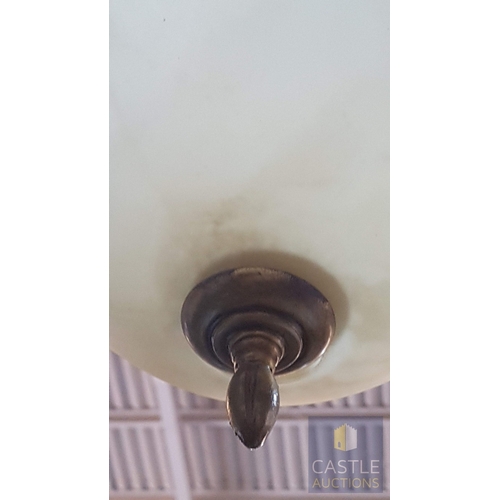 724G - 3 x Matching Hanging Ceiling Lights; Brass Effect, Alabaster Style Lampshades and Brass Effect Leaf ... 