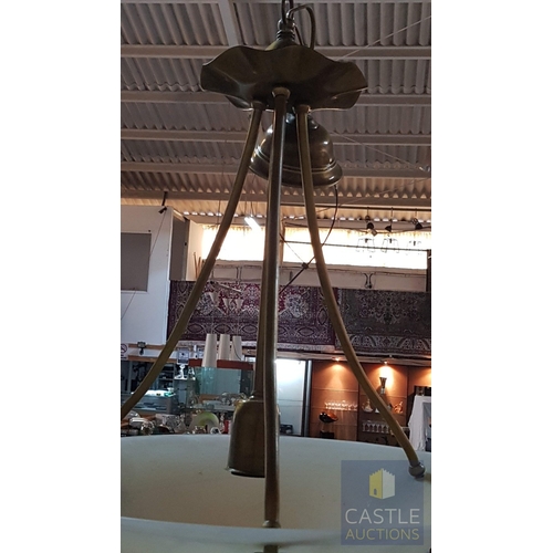 724G - 3 x Matching Hanging Ceiling Lights; Brass Effect, Alabaster Style Lampshades and Brass Effect Leaf ... 
