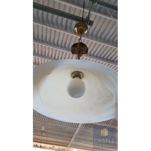 724G - 3 x Matching Hanging Ceiling Lights; Brass Effect, Alabaster Style Lampshades and Brass Effect Leaf ... 