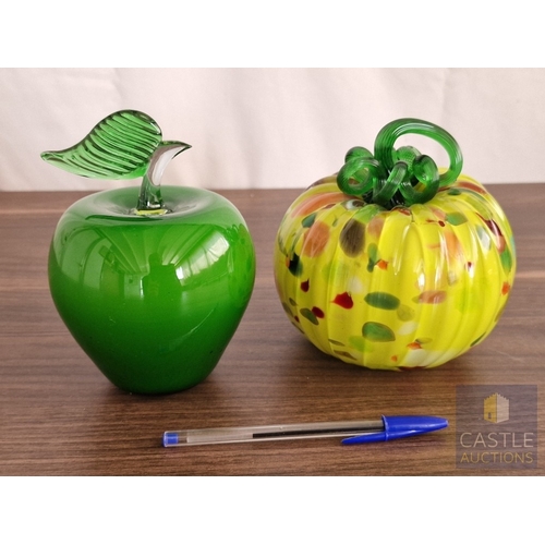 174 - Pair of Decorative Hand Blown Art Glass Fruit Ornaments, Comprising of Green Apple and Stylised Pump... 