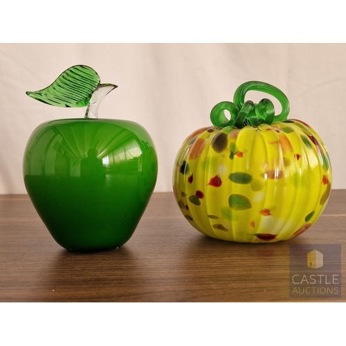 174 - Pair of Decorative Hand Blown Art Glass Fruit Ornaments, Comprising of Green Apple and Stylised Pump... 