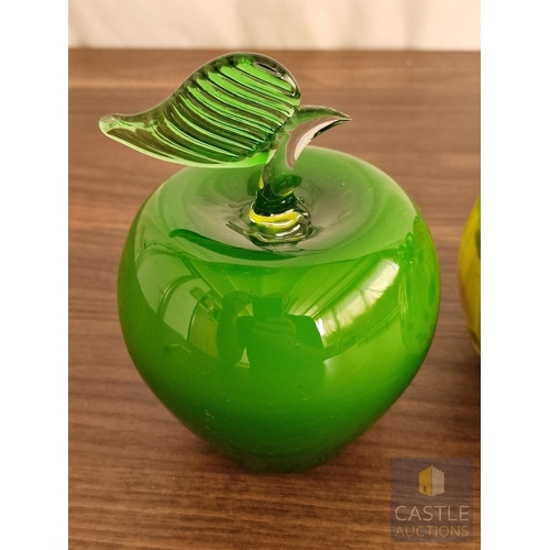174 - Pair of Decorative Hand Blown Art Glass Fruit Ornaments, Comprising of Green Apple and Stylised Pump... 