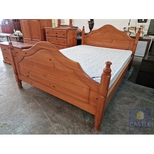 196 - Pine Double Bed with 'Gevorest' Mattress, (Approx. 138 x 193cm)