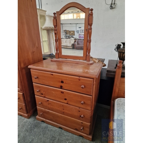 198 - Pine 4-Drawer Chest of Drawers with Swing Mirror Over, (Approx. 90 x 46 x 91cm, Plus 74cm Mirror)