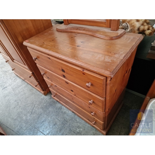 198 - Pine 4-Drawer Chest of Drawers with Swing Mirror Over, (Approx. 90 x 46 x 91cm, Plus 74cm Mirror)