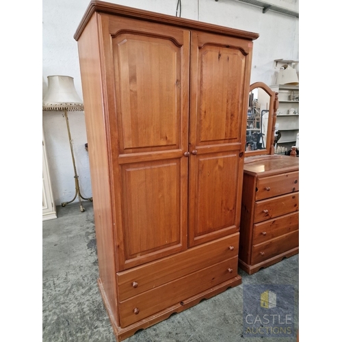 199 - Pine Double Wardrobe Over 2-Drawers, (Approx. 105 x 55 x 185cm)