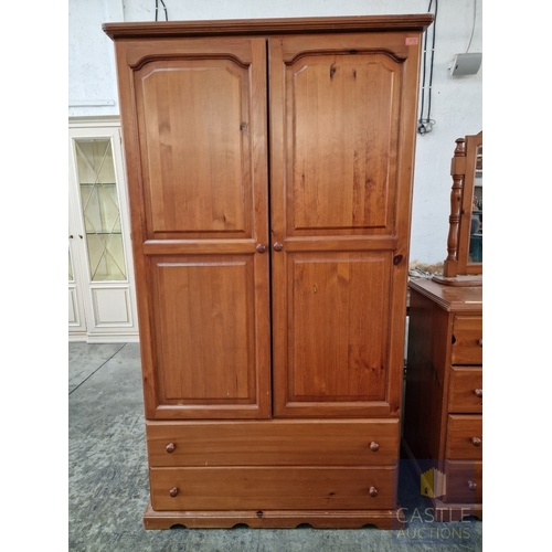 199 - Pine Double Wardrobe Over 2-Drawers, (Approx. 105 x 55 x 185cm)