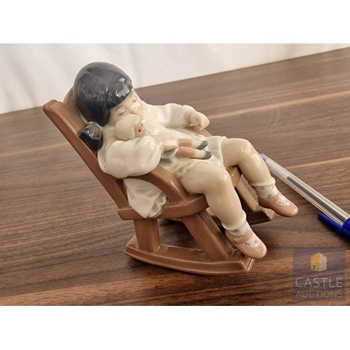 200 - Lladro Porcelain Figurine 'Naptime' (#5448), of Girl in Rocking Chair with Teddy Bear, Made in Spain... 