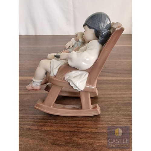 200 - Lladro Porcelain Figurine 'Naptime' (#5448), of Girl in Rocking Chair with Teddy Bear, Made in Spain... 