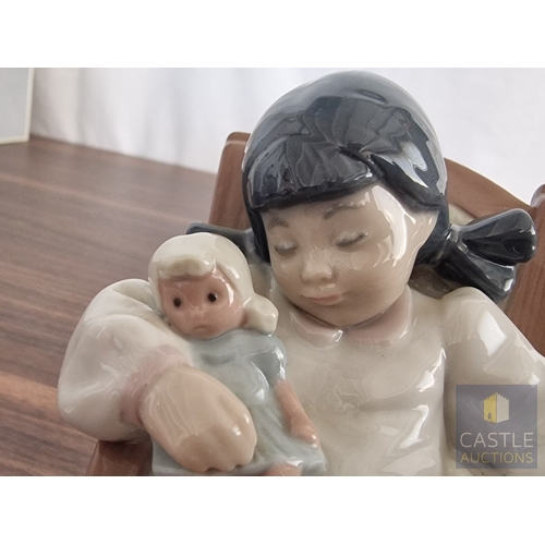 200 - Lladro Porcelain Figurine 'Naptime' (#5448), of Girl in Rocking Chair with Teddy Bear, Made in Spain... 