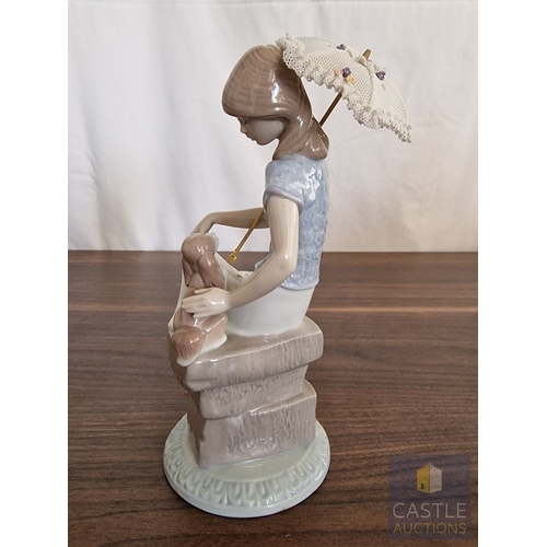 202 - Lladro Porcelain Figurine 'Picture Perfect' (#7612), of Girl with Puppy and Lace Parasol, 1990 Lladr... 