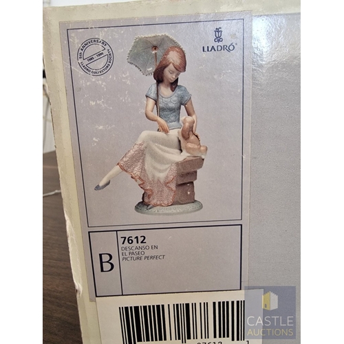 202 - Lladro Porcelain Figurine 'Picture Perfect' (#7612), of Girl with Puppy and Lace Parasol, 1990 Lladr... 