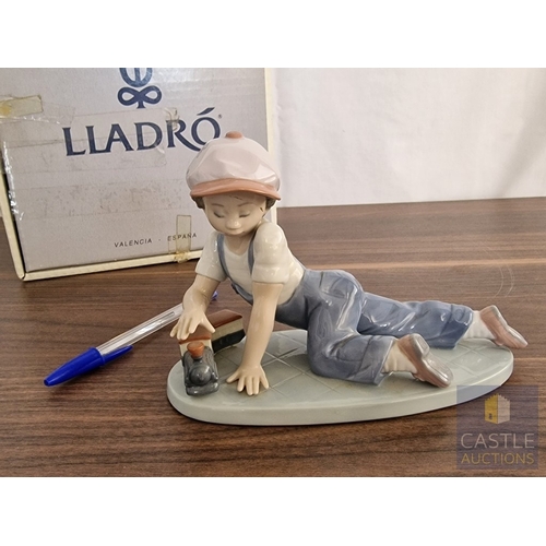 204 - Lladro Porcelain Figurine 'All Aboard' (#7619), of Boy with Train, 1992 Lladro Collector's Society P... 