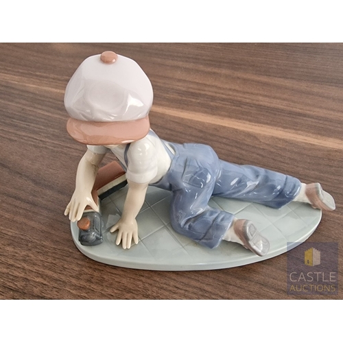 204 - Lladro Porcelain Figurine 'All Aboard' (#7619), of Boy with Train, 1992 Lladro Collector's Society P... 